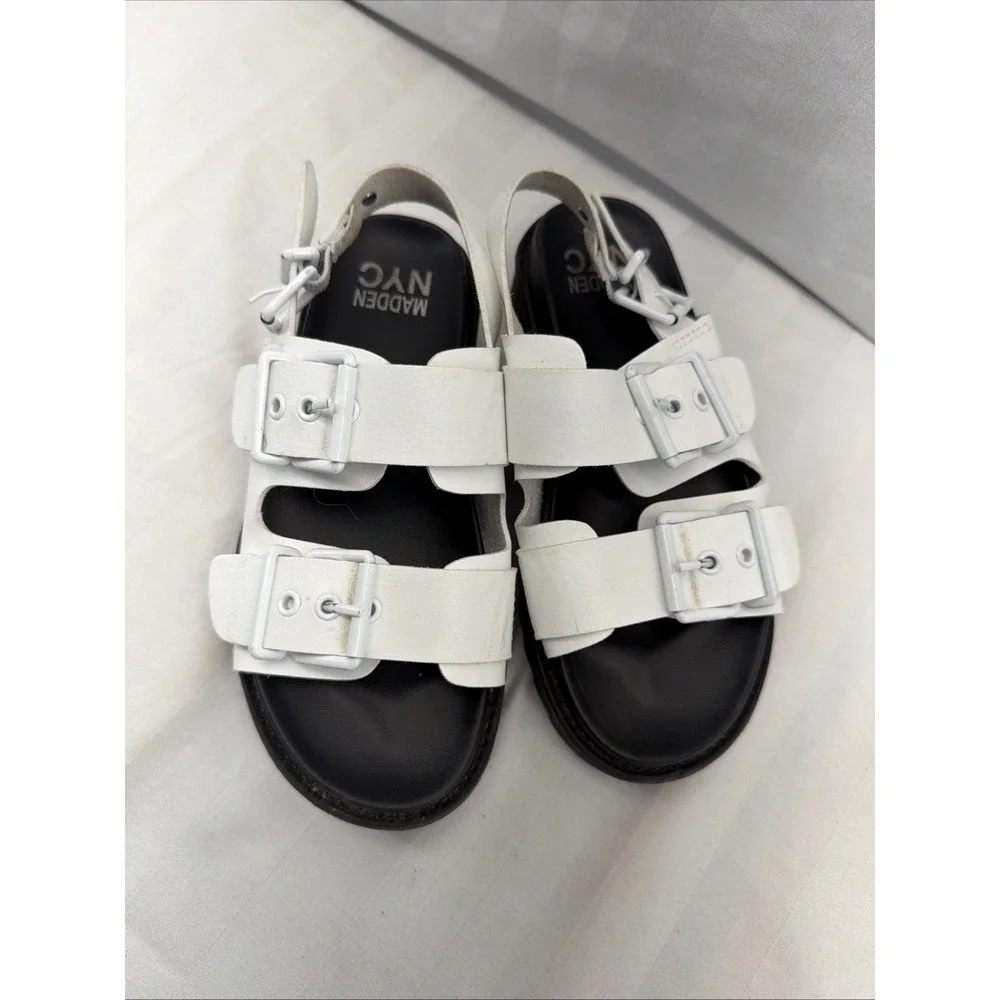 Madden NYC White Platform‎ Lug Sole Buckle Sandals White Black Girls Size 1